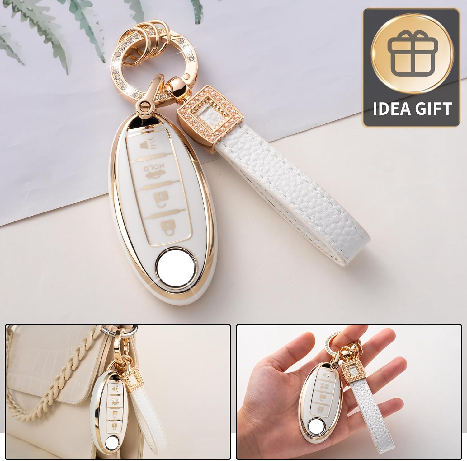 Funda para llavero Nissan con cordón de cuero, funda compatible con Altima Maxima, Murano, Rogue Sentra Sentra 370z Pathfinder Smart Key Protector