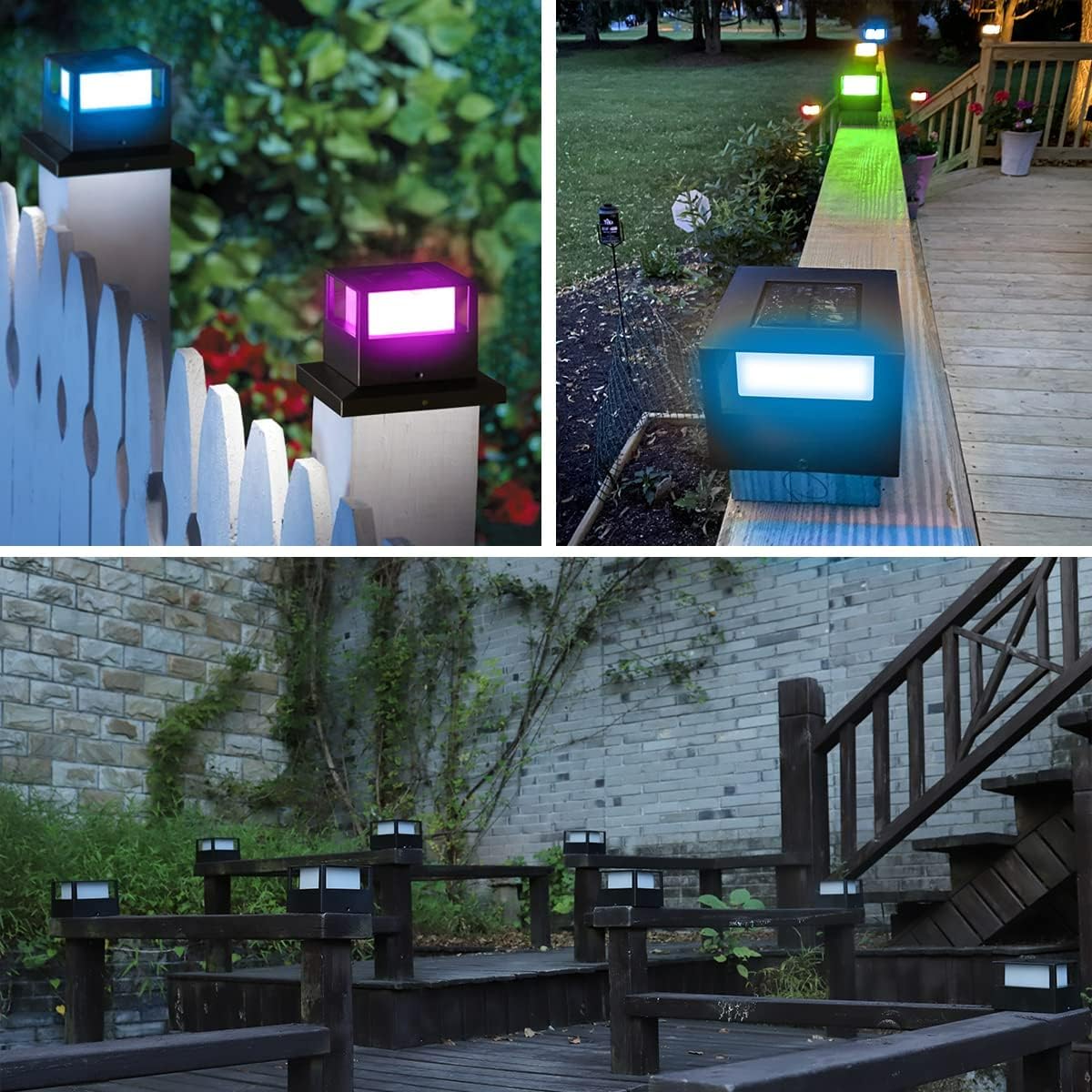 Viewsun Paquete de 8 luces solares para poste de entrada, luces LED SMD de alto brillo, para exteriores que cambian de color, para terraza, patio,