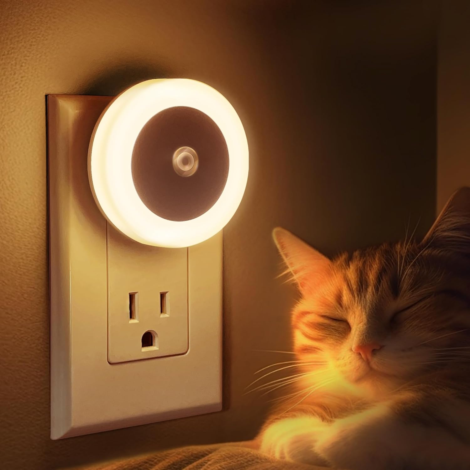 Luz nocturna LED enchufable, luz nocturna con sensor de luz, del atardecer al amanecer, luz nocturna blanca cálida de 3000 K para niños, luz