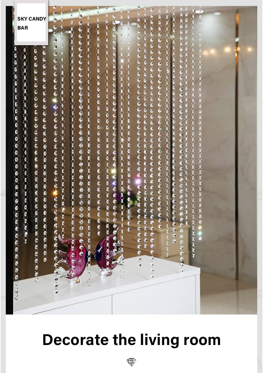 Guirnalda de cristal transparente de 33 pies, cadena de cuentas de araña colgante, decoración de cuerda de adorno colgante para centro de mesa,