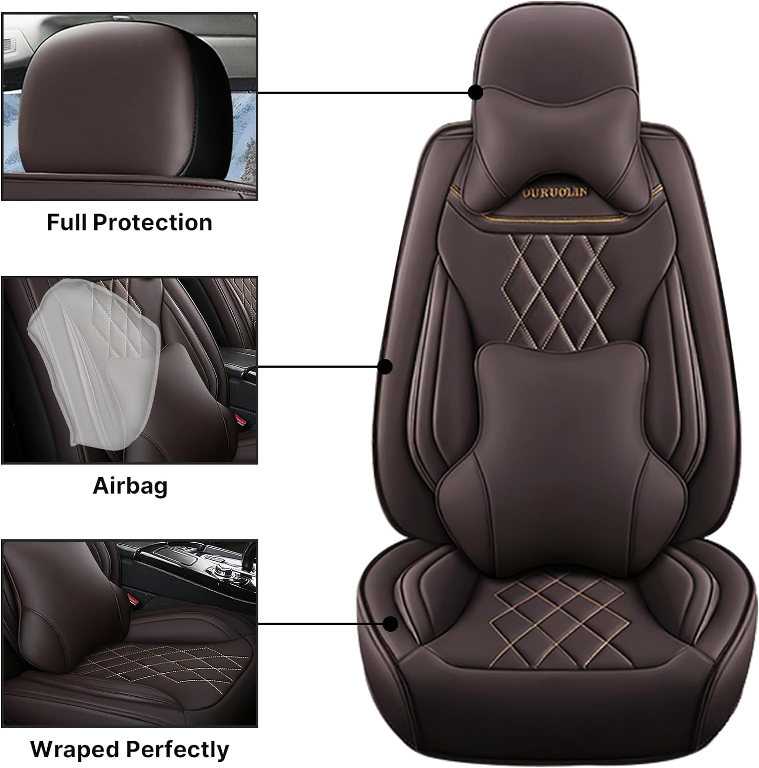 Fundas de asiento para Ford F-150 2003-2023, funda de asiento de automóvil de cuero impermeable, accesorios para interiores de automóvil suaves y