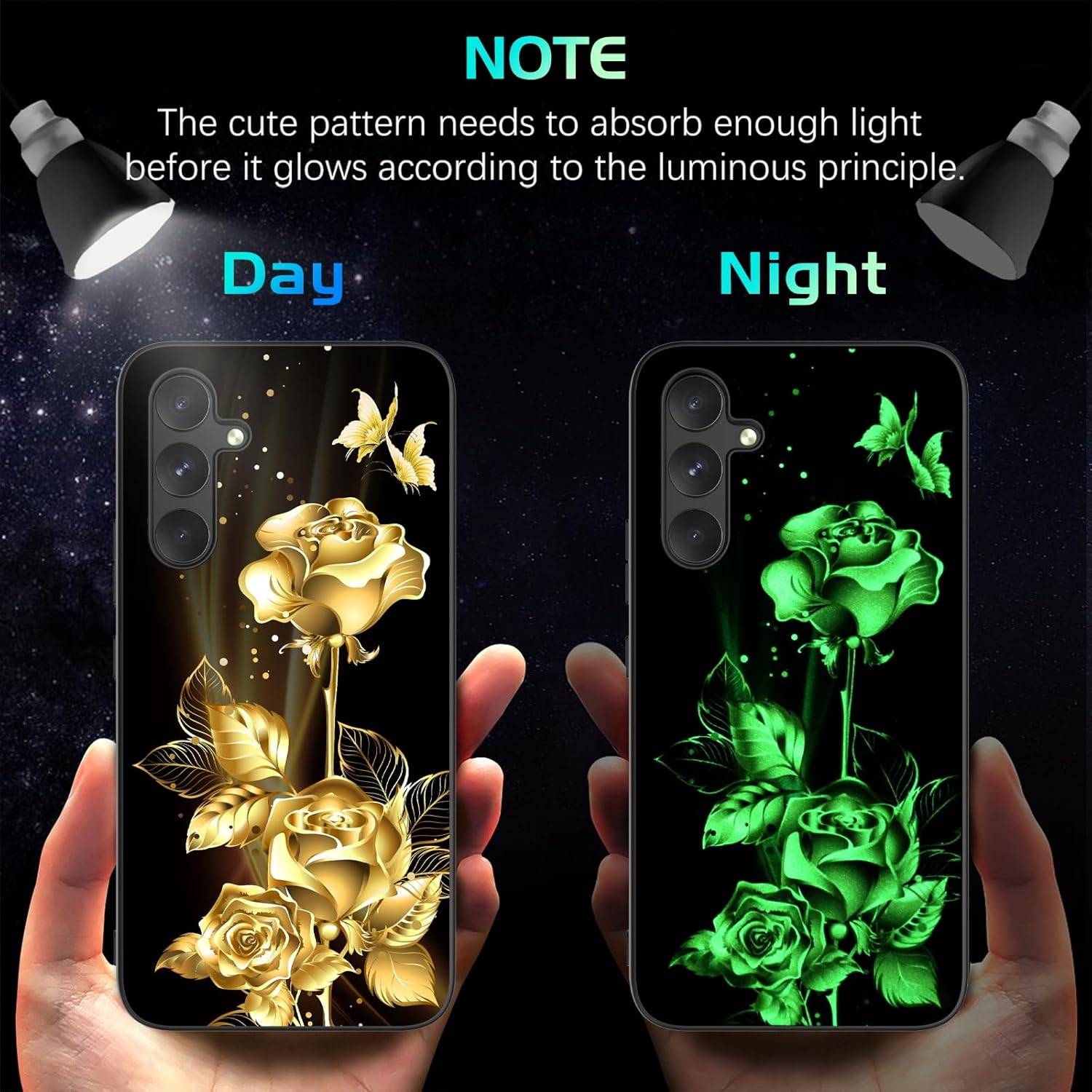 DOMAVER Funda para Galaxy A54 Funda Samsung A54 5G Resplandor en la Oscuridad Rosa Dorada Flores Luminosa Delgada Ligera Cubierta Protectora – Oro