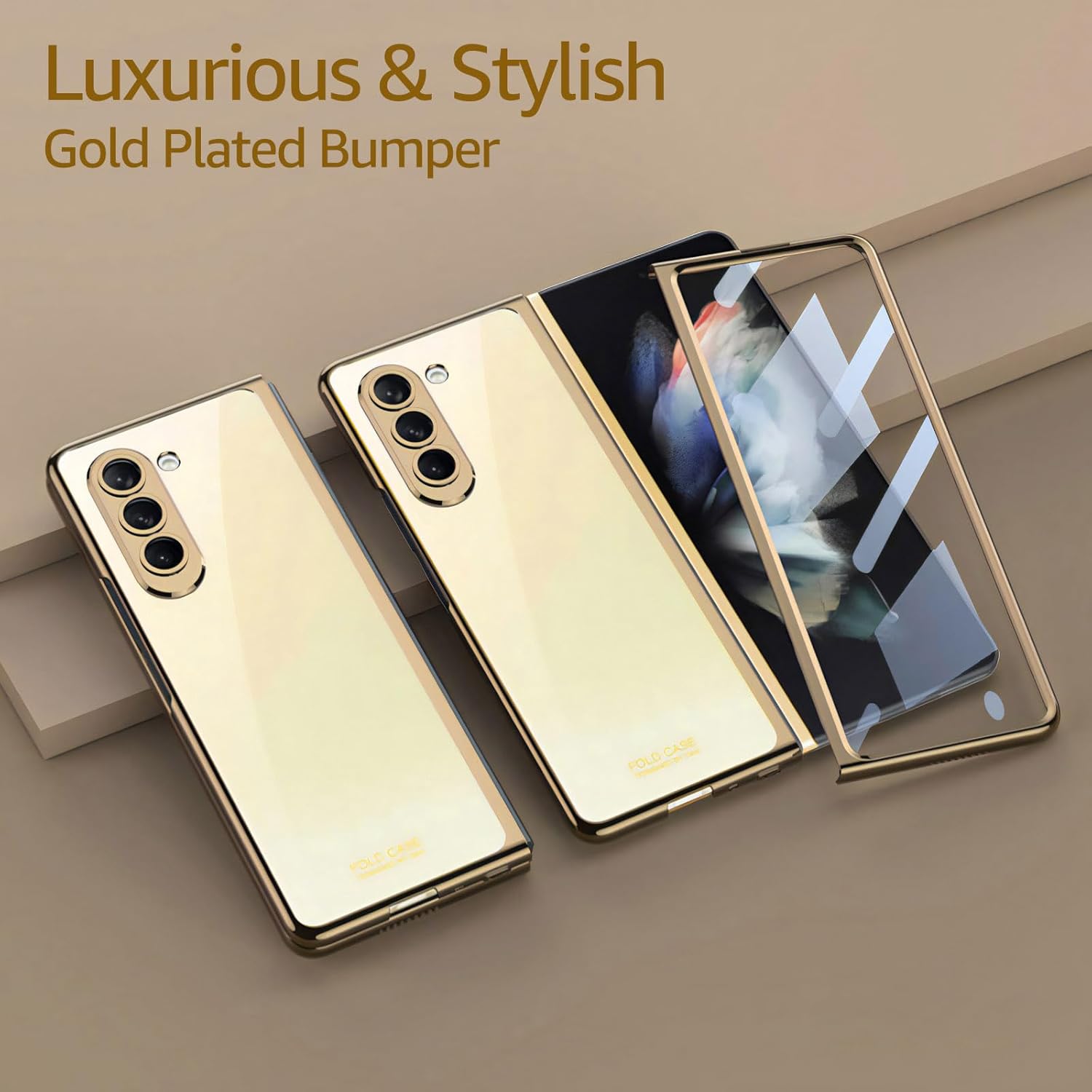 Funda para Samsung Galaxy Z Fold 5 Funda transparente con protector de pantalla, transparente, transparente, transparente, delgada, policarbonato