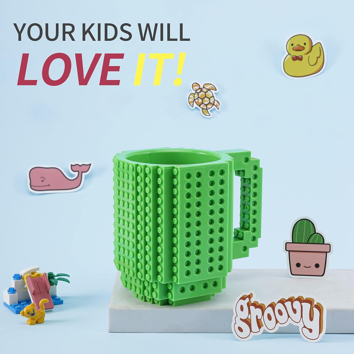 Taza de café con diseño exclusivo de bloques de ladrillos incorporados, compatible con Lego idea de regalo para día de San Valentín, cumpleaños,