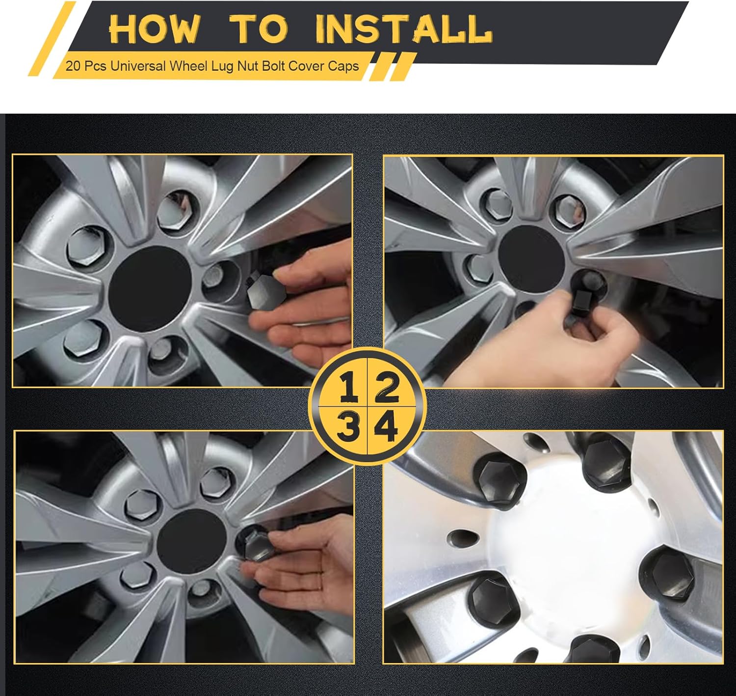 20 tapones para tuercas de llanta, universales de 0.667 pulgadas (0.669 in) para neumáticos de automóvil, cubierta de perno hexagonal de plástico