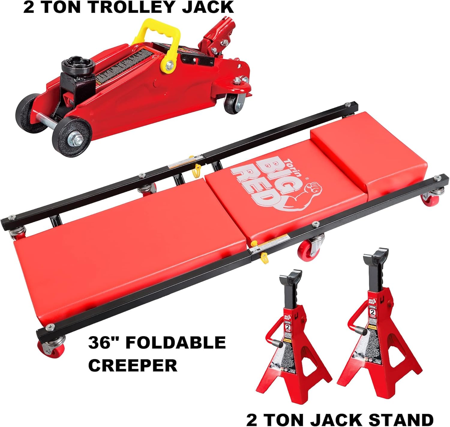 BIG RED AT82040R Torin – Combo de piso de carretilla hidráulica con 2 soportes para gatos y garajeenredadera de tienda, capacidad de 2 toneladas