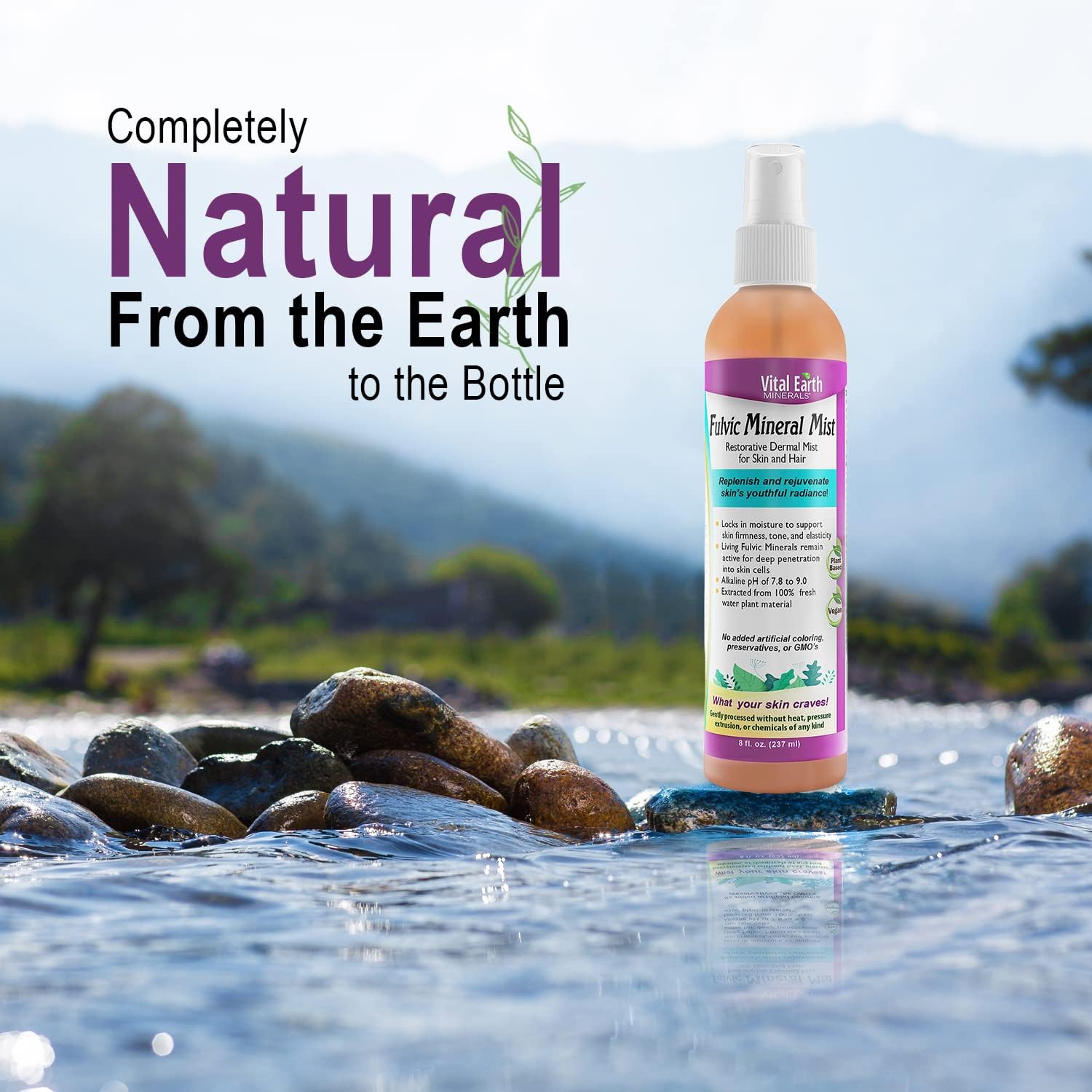Vital Earth Minerals Fulvic – Bruma facial mineral para el cuidado de la piel y el cabello, espray facial hidratante, renovación celular y