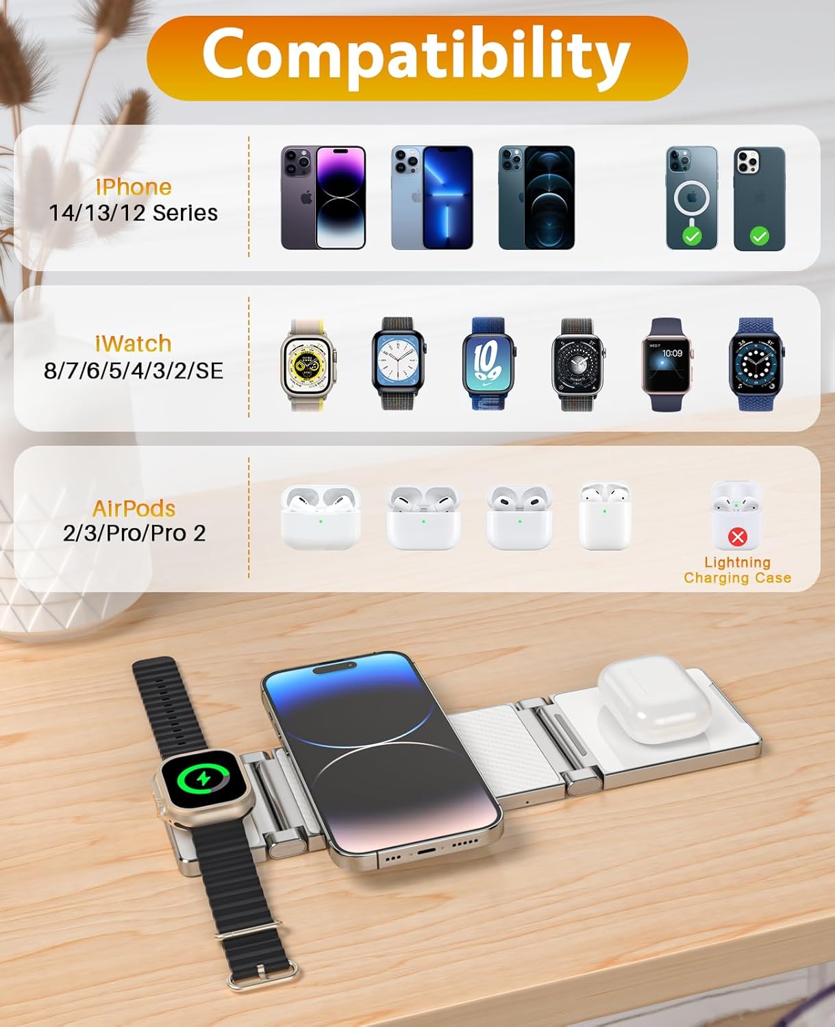 REOKILY Mag-Safe – Soporte de carga para iPhone y reloj para dispositivos Apple, base de carga plegable magnética 3 en 1 para Airpods y iPhone