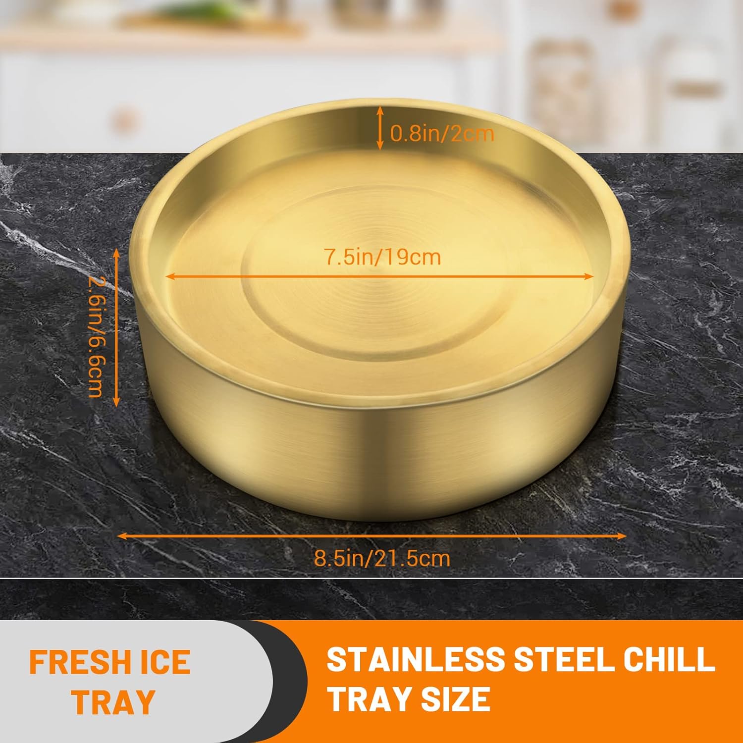 Bandejas frías de acero inoxidable dorado de 8.5 pulgadas, bandeja para servir aperitivos fríos con hielo, bandeja de servir helado para fiestas,
