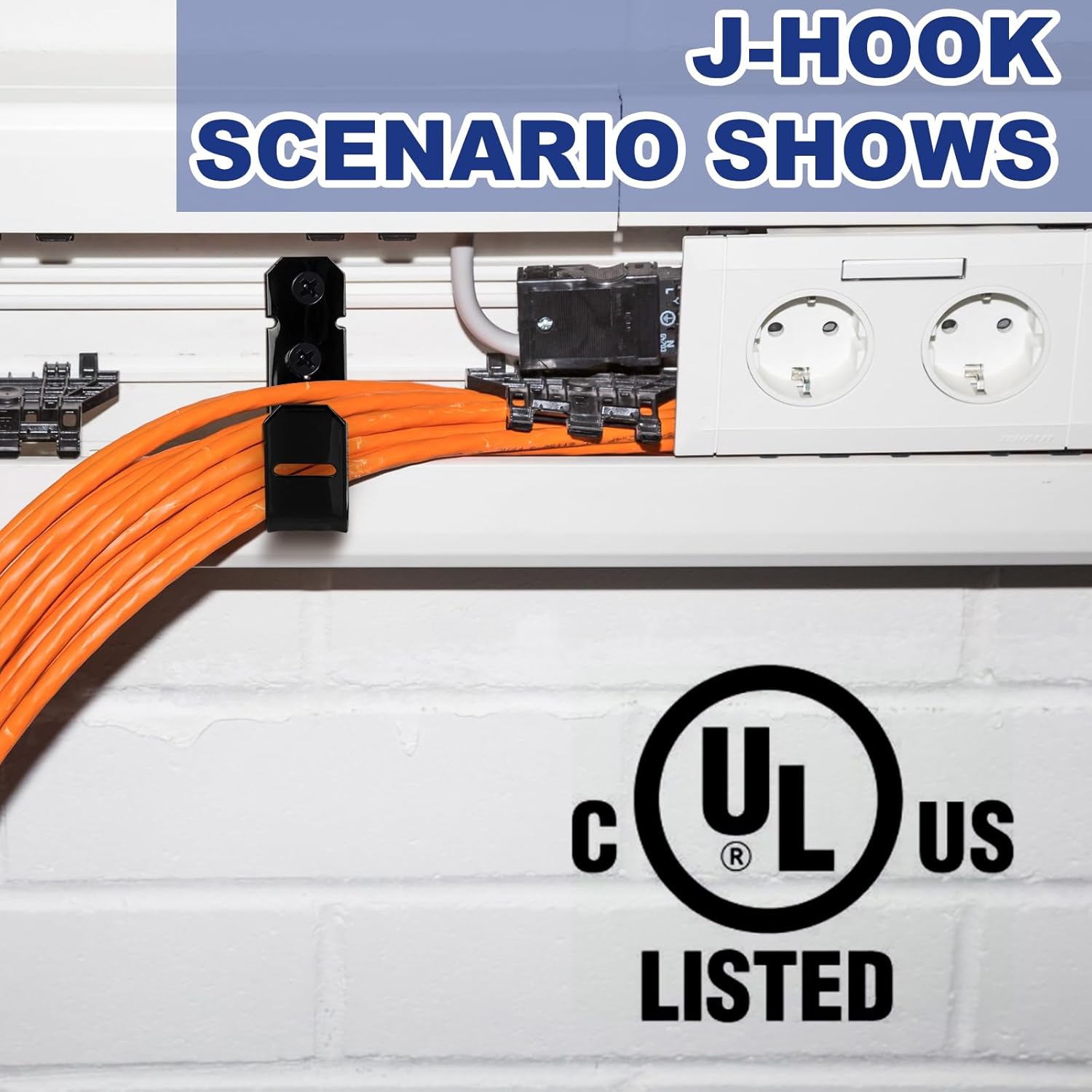 Zonon Soporte de cable negro con gancho en J para colgar gancho en J de metal resistente para gestión de cables y cables, acero galvanizado (34