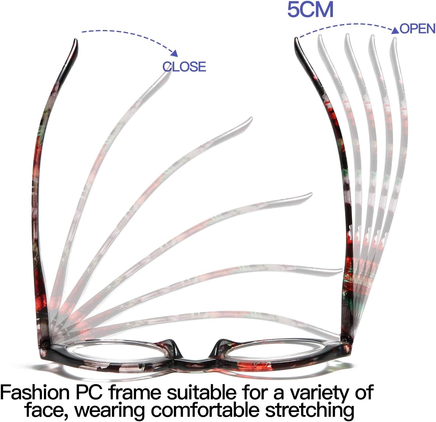 100 CLASSIC Paquete de 4 lentes de lectura redondos de gran tamaño con filtro de luz azulantirreflejos para mujeres, bisagras de resorte, lectores