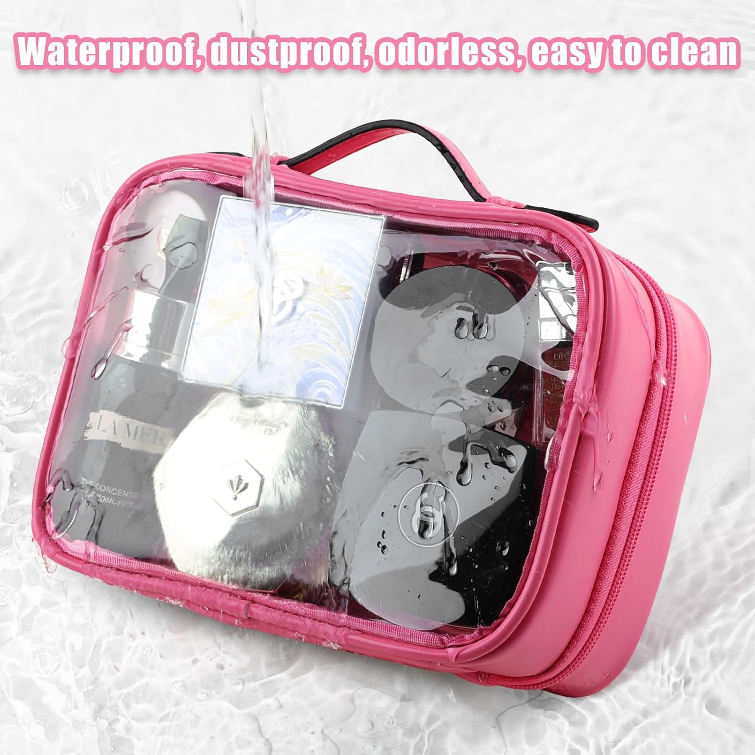 MissBoy Bolsa de maquillaje transparente, bolsa de cosméticos de viaje de gran capacidad, organizador de bolsa de almacenamiento abierta para