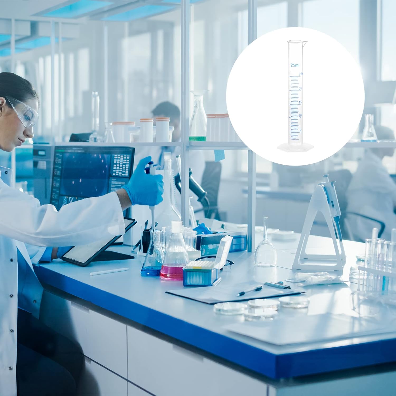 YOKIVE 12 cilindros graduados medidores de plástico, con básculas métricas de 2 caras, para medición química, ideal para laboratorio, uso diario