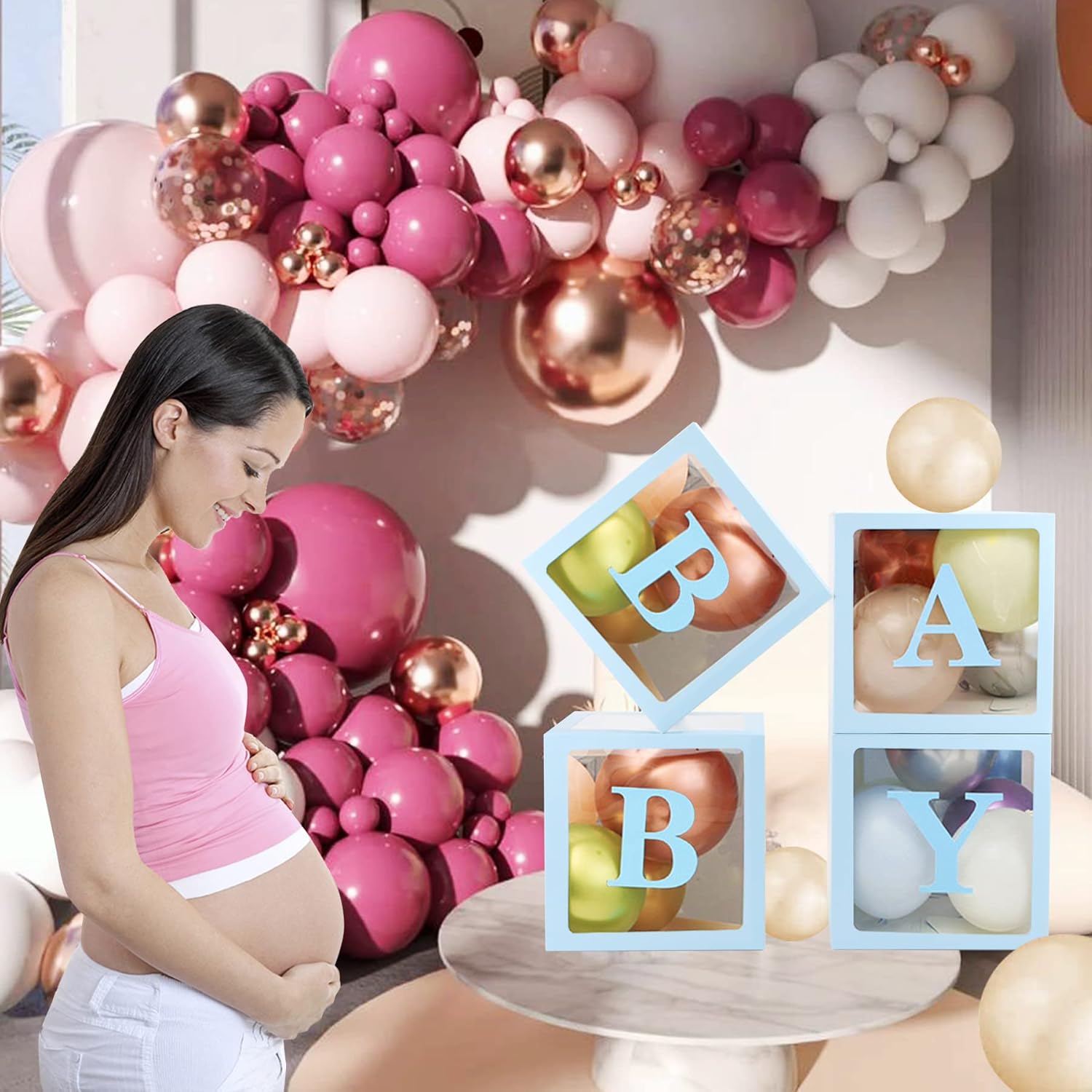 V-LIFE Cajas transparentes para bebé con letras para baby shower, decoraciones de baby shower, fondo de cajas de globos transparentes, fiesta de