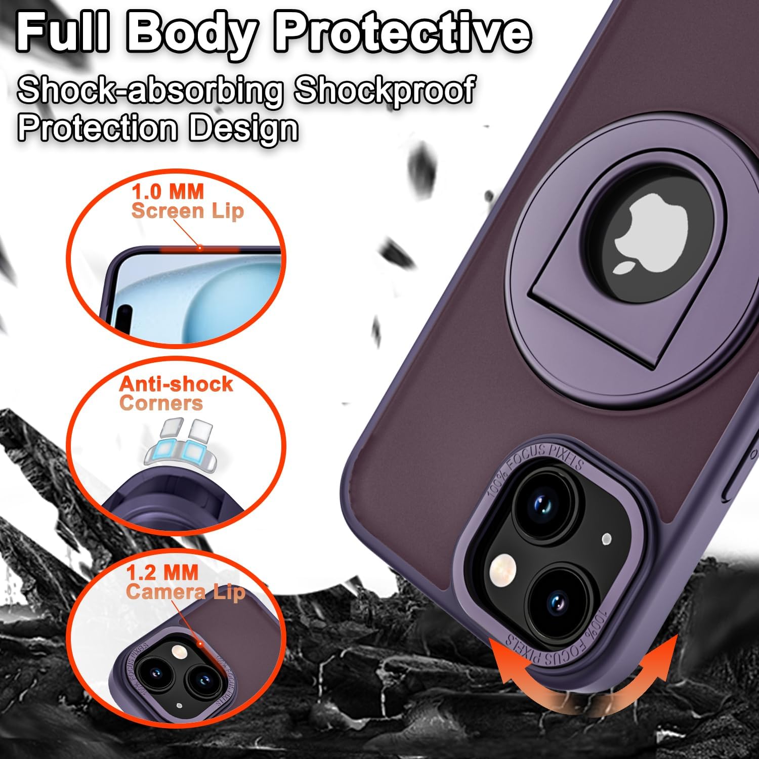Funda compatible con iPhone 15 con soporte de anillo compatible con MagSafe protección de grado militar Funda rígida de policarbonato translúcido