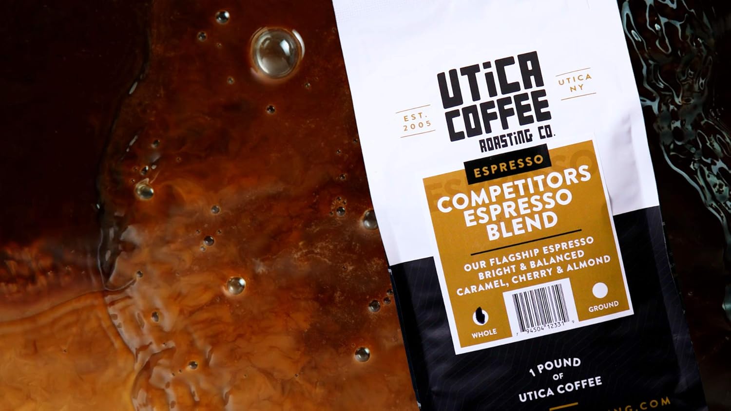 Utica Coffee Roasting Co. Competitor’s Espresso Blend  Café de grano entero de tostado medio especial  Bolsa resellable de 16 onzas