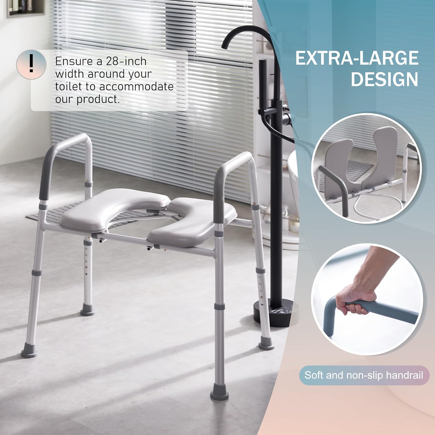 Asiento de inodoro elevado con funda impermeable para patas fundidas para ducha para adultos, elevador de asiento de inodoro para discapacitados con