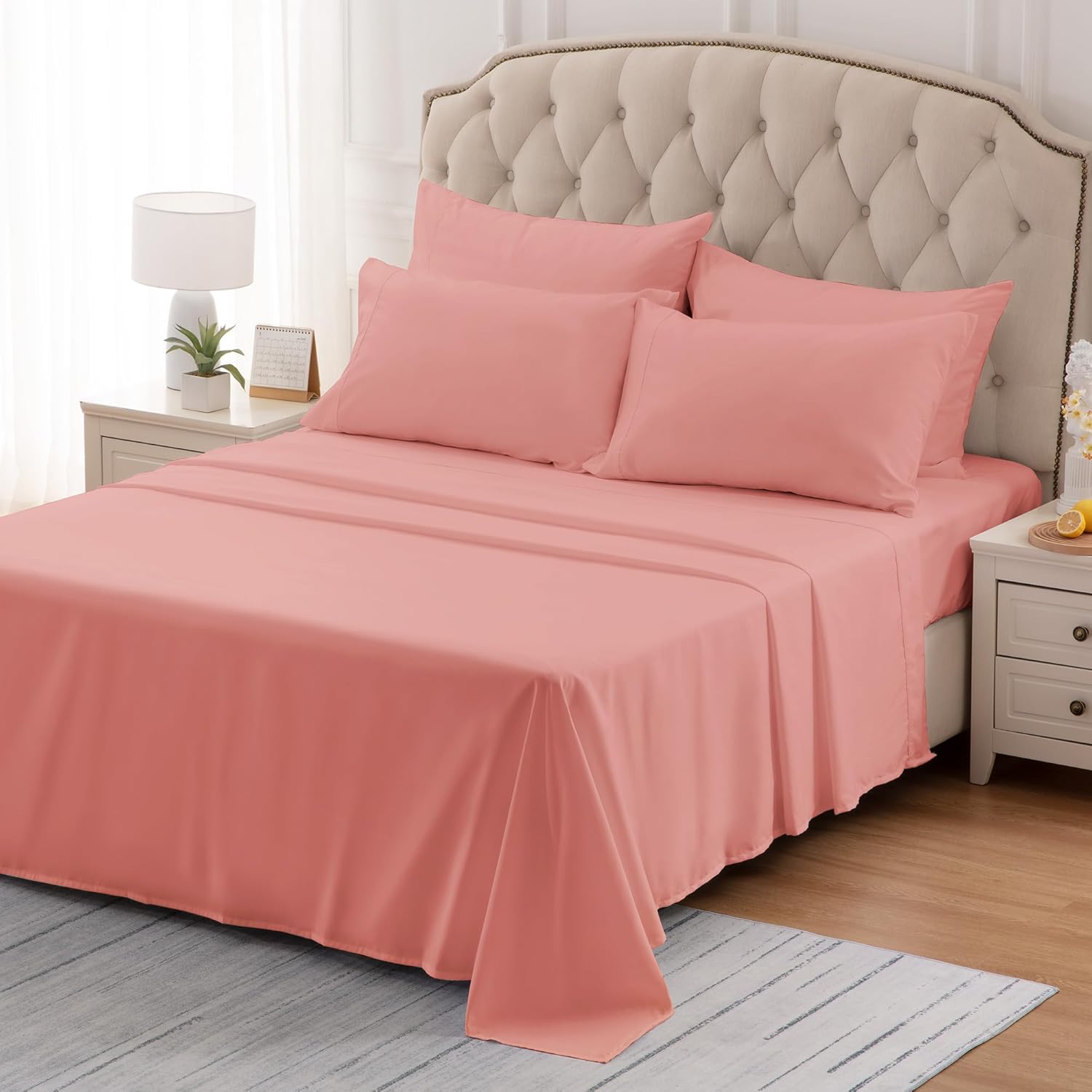Sleep Zone – Juego de sábanas suaves y frescas de 4 piezas sábana bajera, encimera y fundas de almohada, no se arrugan ni se decoloran, bolsillo