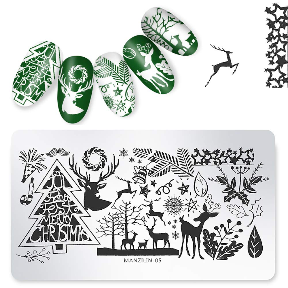 WOKOTO Juego de 5 placas de arte de uñas de Navidad, juego de estampación para nieve, invierno, arte de uñas, placa de imagen, plantilla de