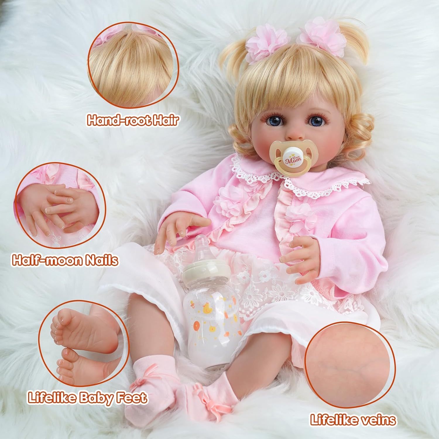 ADFO DreamyDolly – Muñecas de bebé recién nacidas, detalles realistas de cara y cuerpo, sensación de bebé real, piel suave y cuerpo, muñecas