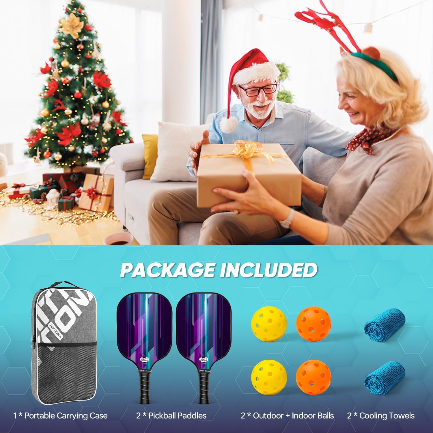 Paletas de pickleball – Juego de 2 palas de pickleball de fibra de vidrio, raquetas de pickleball aprobadas por USAPA, paquete de 2 con 4 bolas de