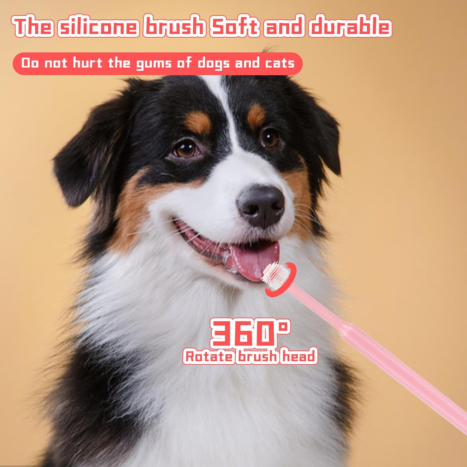 Mozeat Lens Cepillo de dientes pequeño para perros y gatos, paquete de 2 cepillos de dientes de silicona suave de 360 grados, para el cuidado dental
