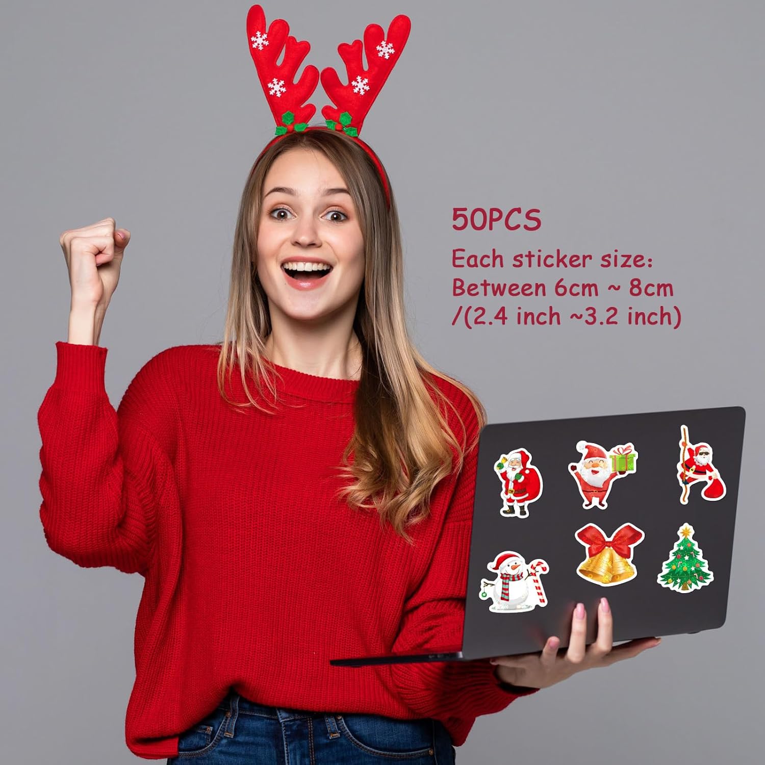 Calcomanías navideñas de Papá Noel, 50 unidades de vinilo kawaii impermeables para fiestas, regalos para tarjetas, botella de agua, guitarra,
