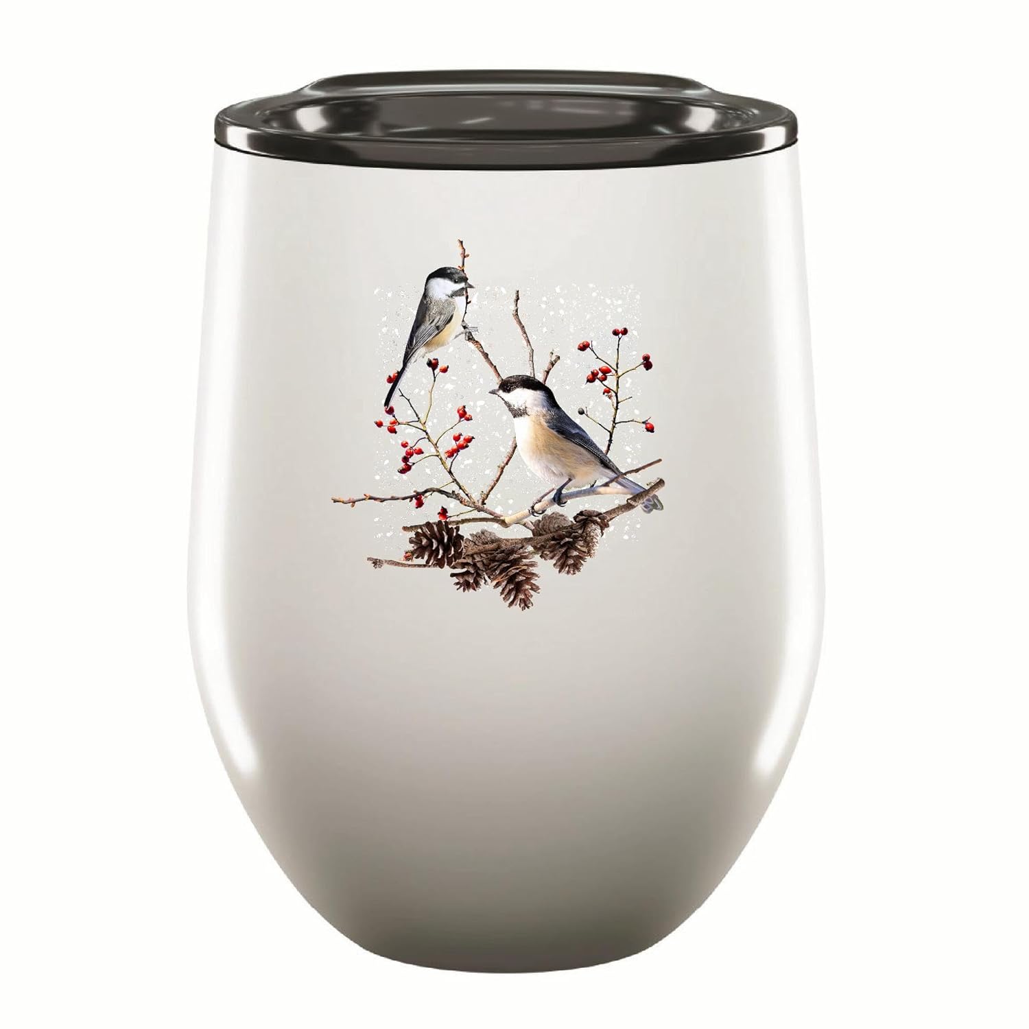 Fun Couple Gift with Chickadee Bird Design for Nature Lovers 12oz Wine Tumbler Cup