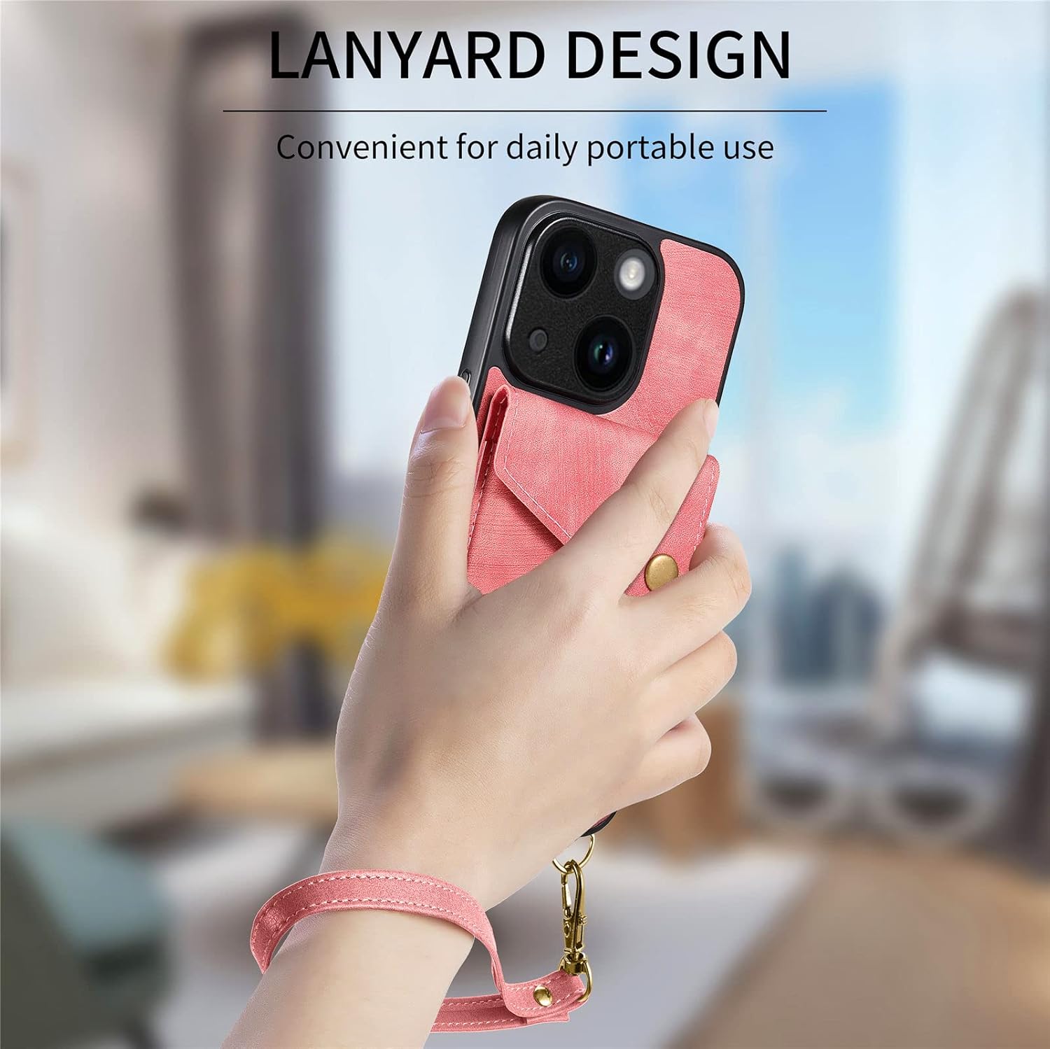 Asuwish Funda de teléfono para iPhone 14 de 6.1 pulgadas con protector de pantalla de vidrio templado y correa para la muñeca, soporte para tarjeta