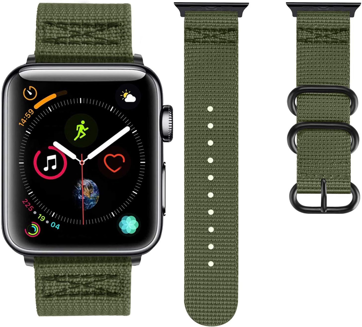 YOUKEX – Correa de nailon compatible con Apple Watch Band de 1.654 pulgadas, 1.732 pulgadas, 1.772 pulgadas, 1.575 pulgadas, 1.614 pulgadas, correa