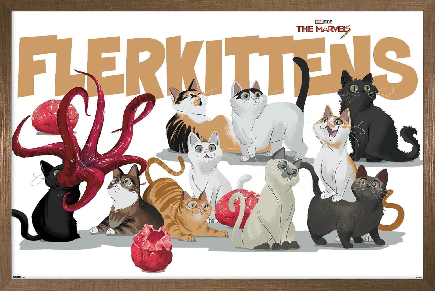 Trends International Marvel The Marvels – Póster de pared de Flerkittens, 14.72 x 22.37 pulgadas, versión enmarcada en bronce