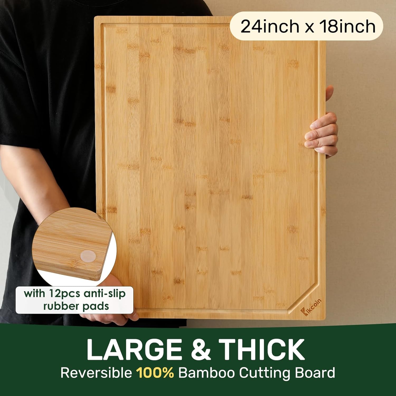 Tabla de cortar de bambú de 24 pulgadas para cocina, tabla de cortar de madera extra grande con ranura profunda para jugo y mango, tabla de cortar