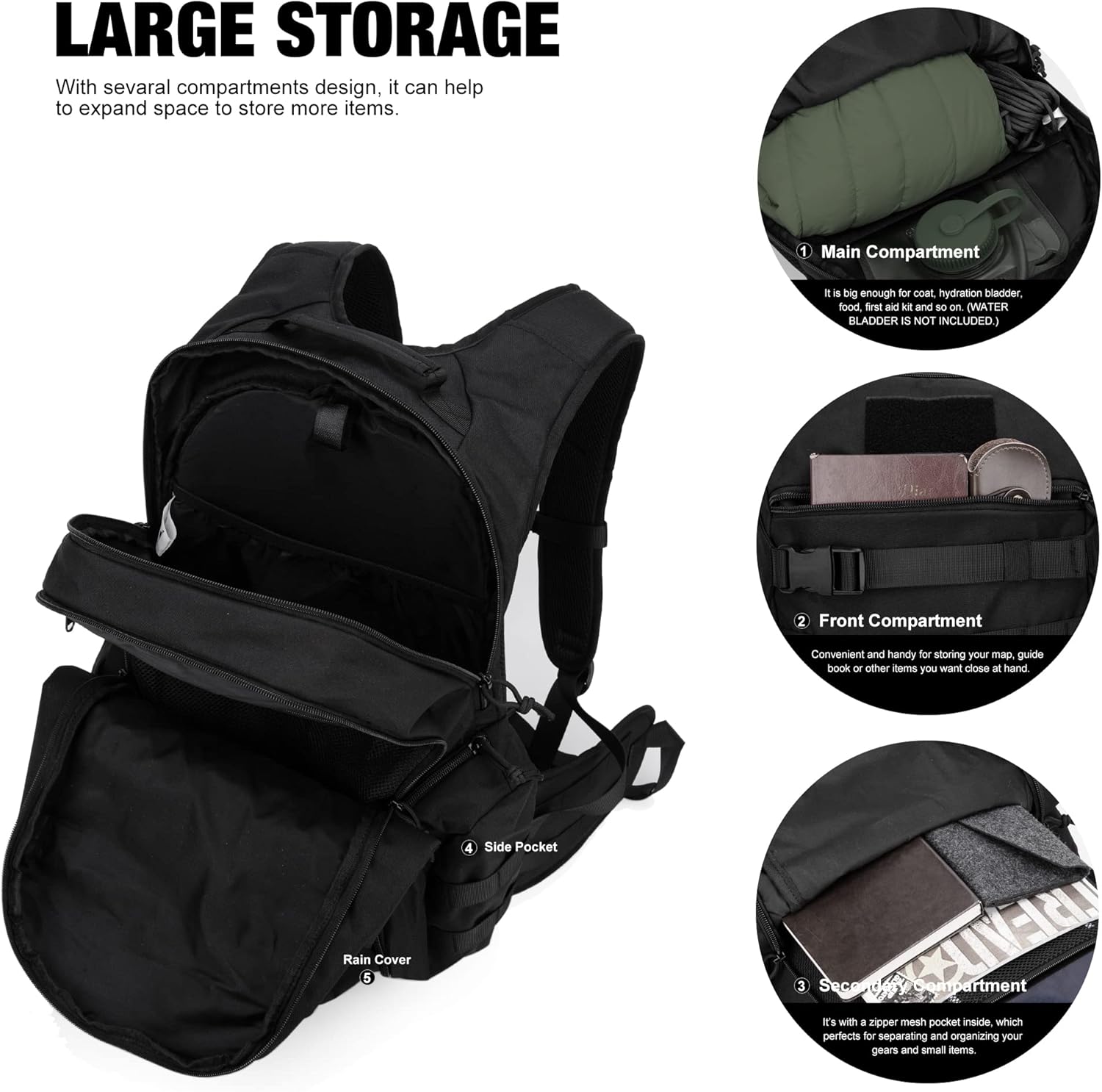Mardingtop Mochilas tácticas de 35L Molle senderismo mochilas para acampar senderismo militar viaje motocicleta (con cubierta de lluvia)