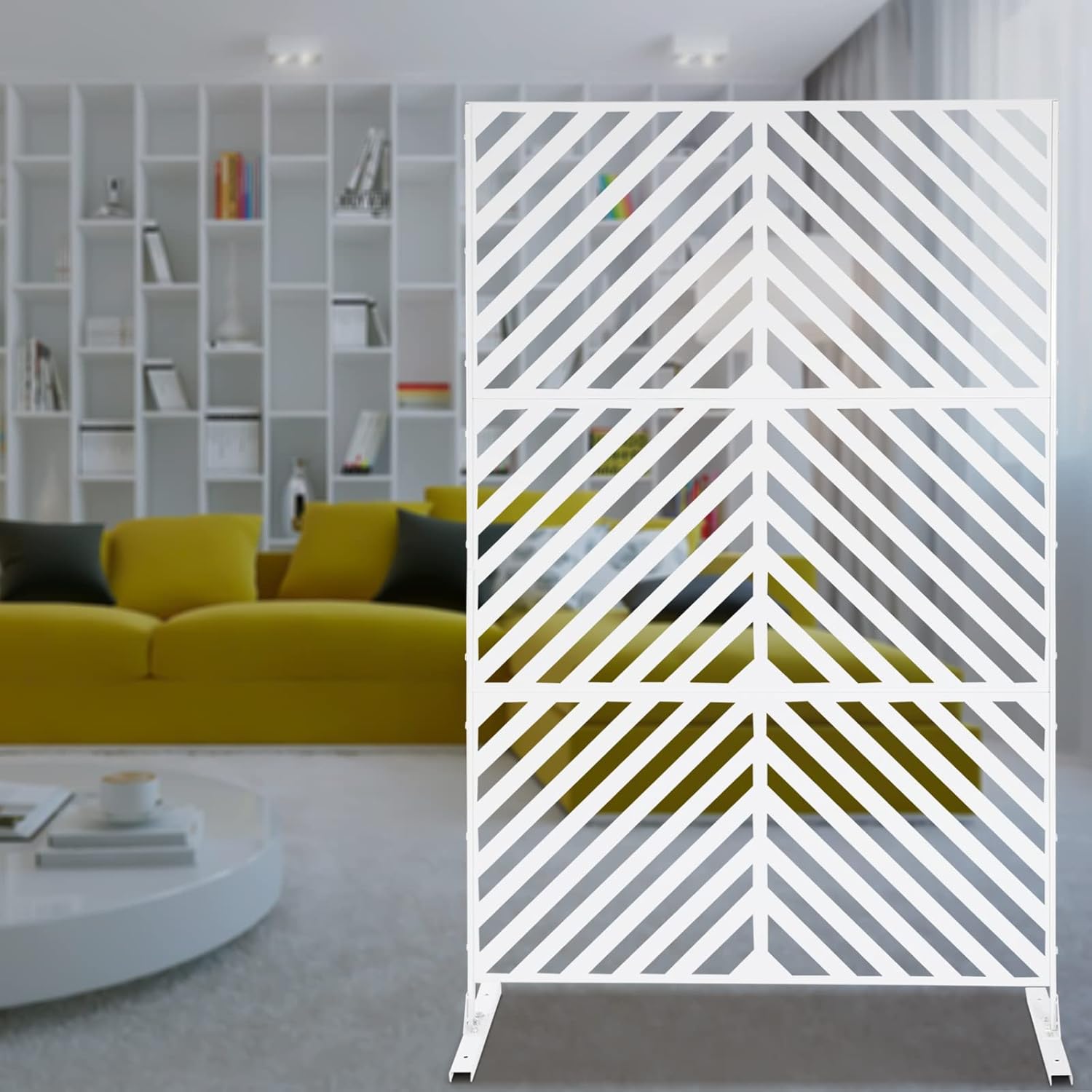 Paneles de pantalla de privacidad para interiores y exteriores, soporte de valla blanca, pantalla de privacidad de metal, decoración a rayas para