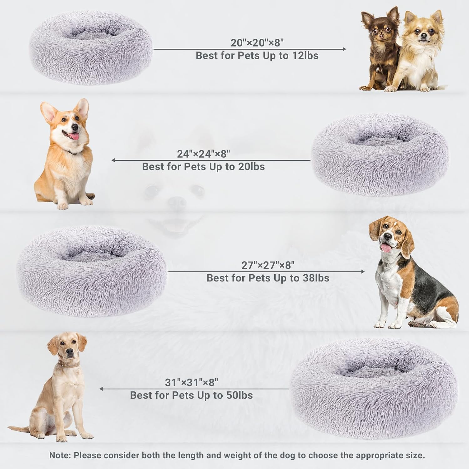 SPUNKYJUNKY Cama para perros de felpa calmante redonda en forma de dona, lavable y mullida, cómoda, antiansiedad, para gatos, perros pequeños,