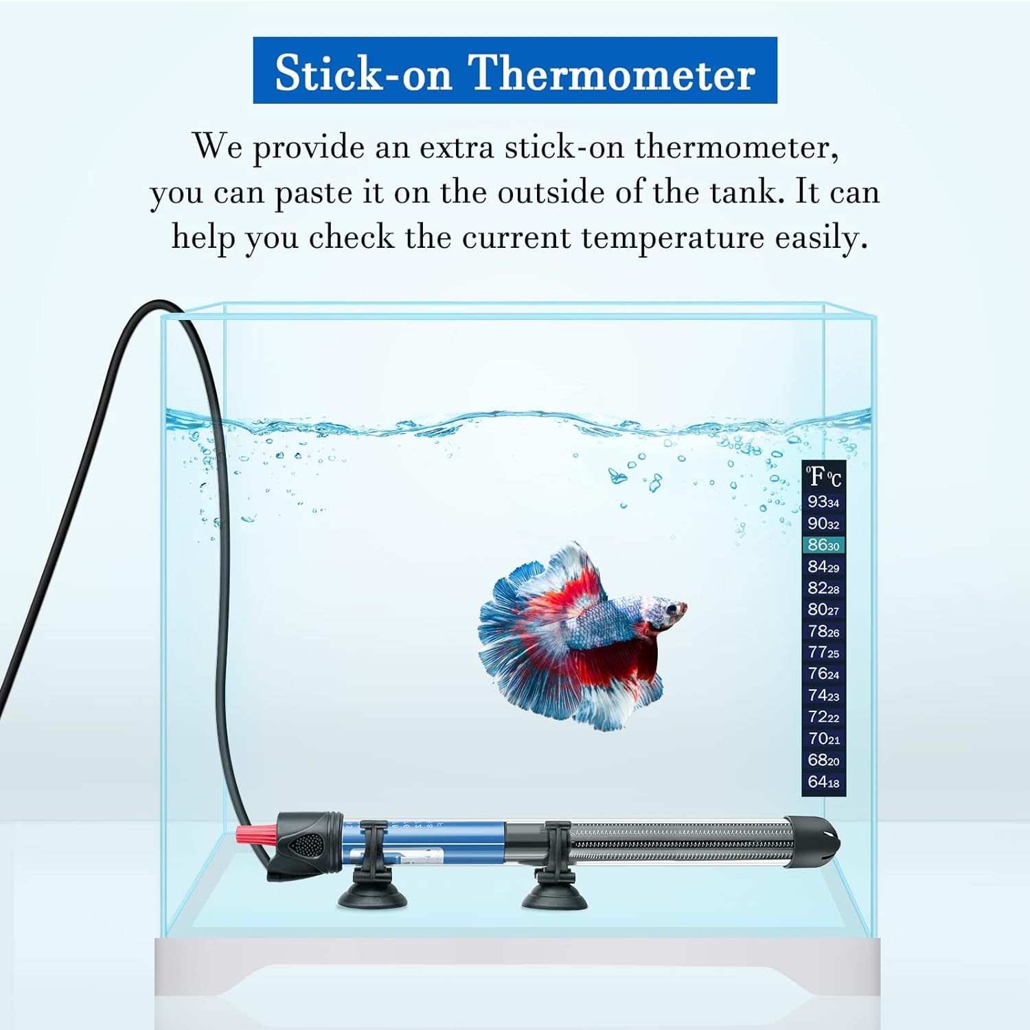 FEDOUR Calentador sumergible de acuario de 50 W, 100 W, 300 W, calentador de agua de vidrio ajustable para tanque de peces y tortugas de 5 a 70