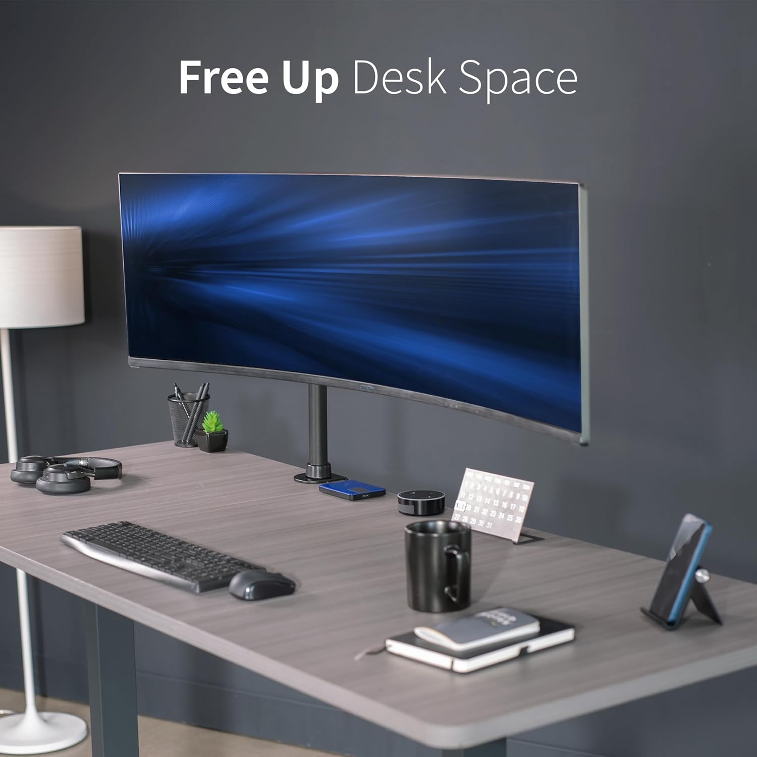 VIVO Soporte de escritorio con brazo para monitor grande, soporta pantallas de hasta 45 pulgadas, soporte totalmente ajustable con abrazadera en C y