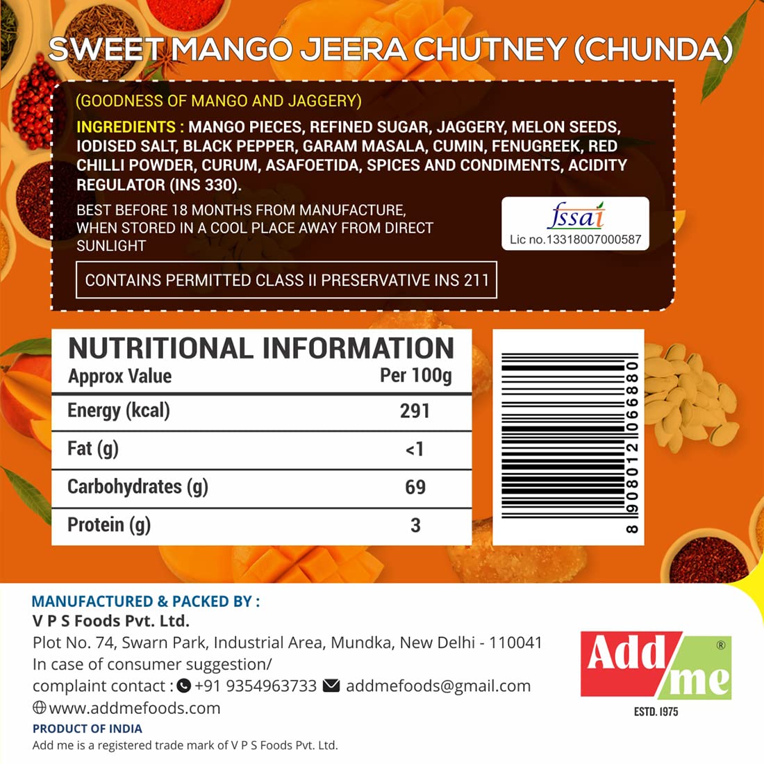 Add me Chutney dulce de mango con jeera Chutney 7.05 oz chundo khatta meetha sin aceite Chunda Pickle Mermelada de mangoConserva en especias Dip