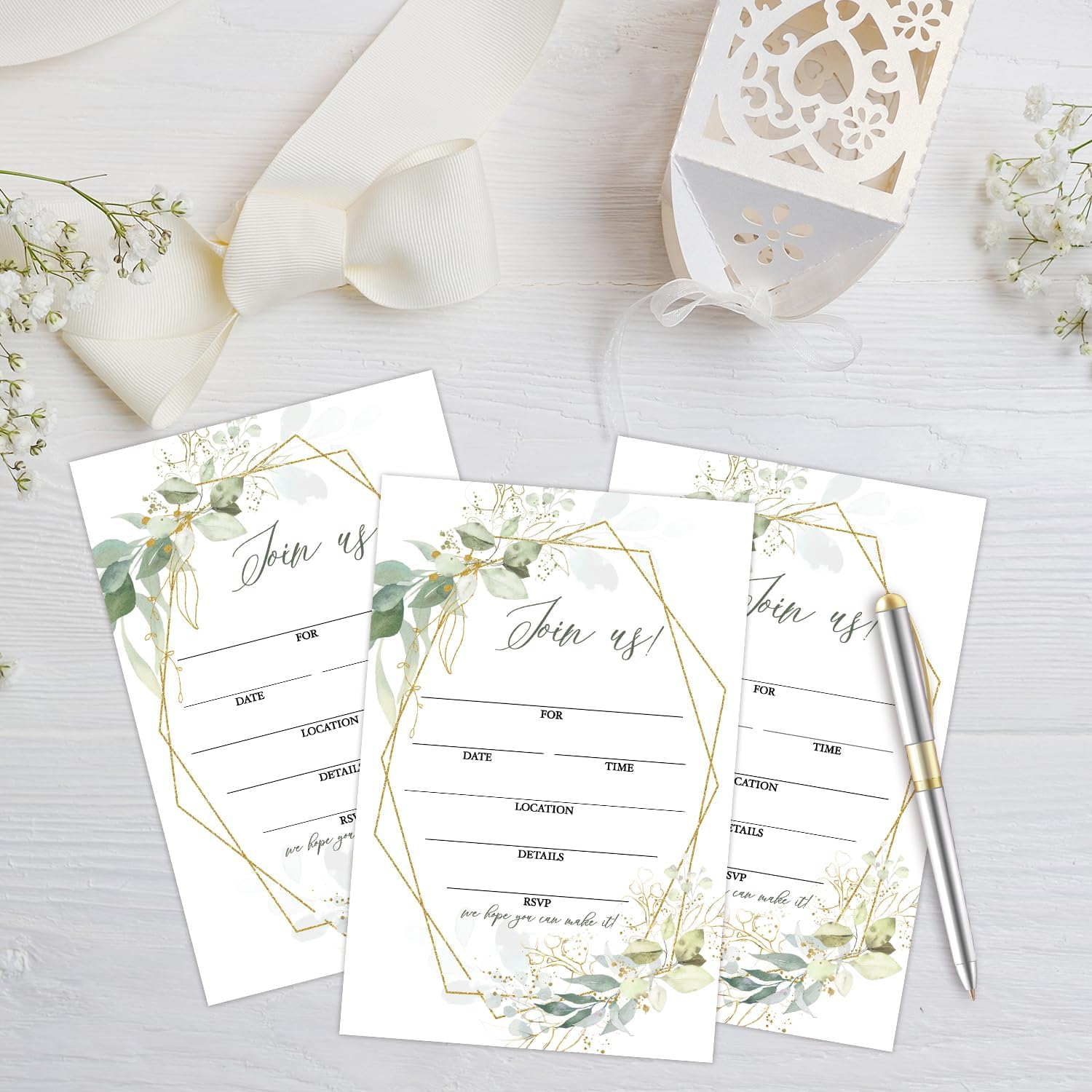 Join Us Tarjetas de invitaciones, tarjetas de invitaciones de Greenery para recepción de boda, compromiso de novia o baby shower, fiesta de