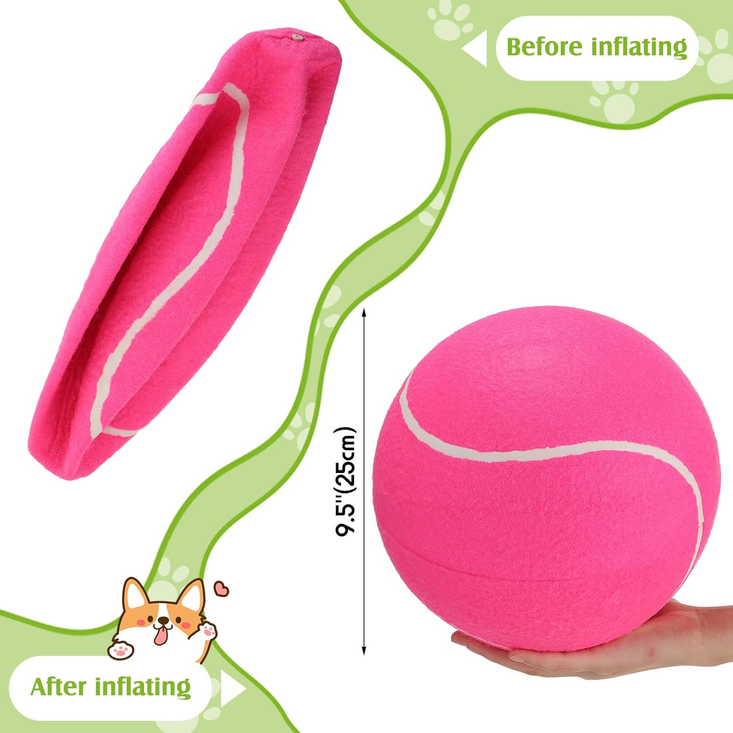 Paquete de 4 pelotas de tenis gigantes inflables para perros de 9.5 pulgadas, pelota de goma grande para interiores y exteriores, pelota de tenis