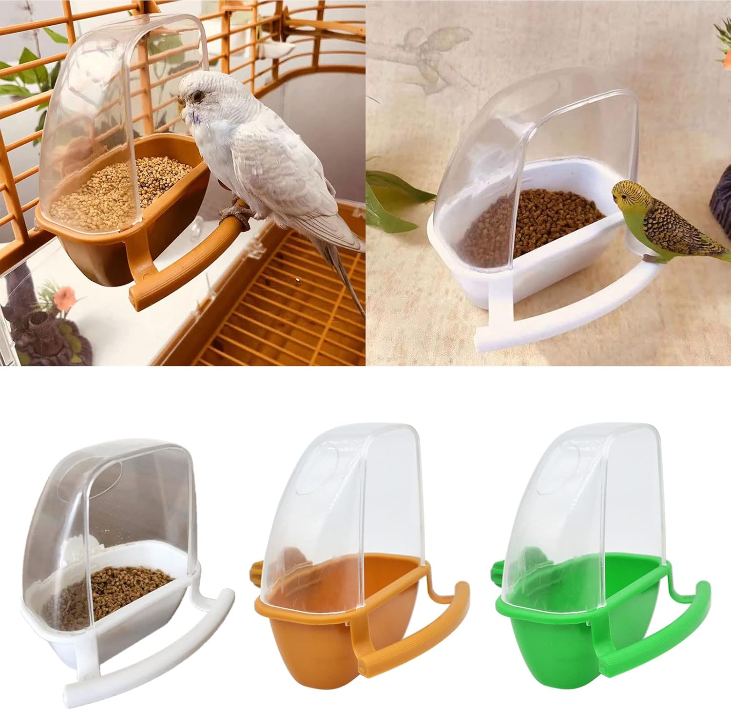 Comedero para jaula de pájaros, plástico, a prueba de salpicaduras, fácil de llenar, adecuado para pájaros pequeños y loros