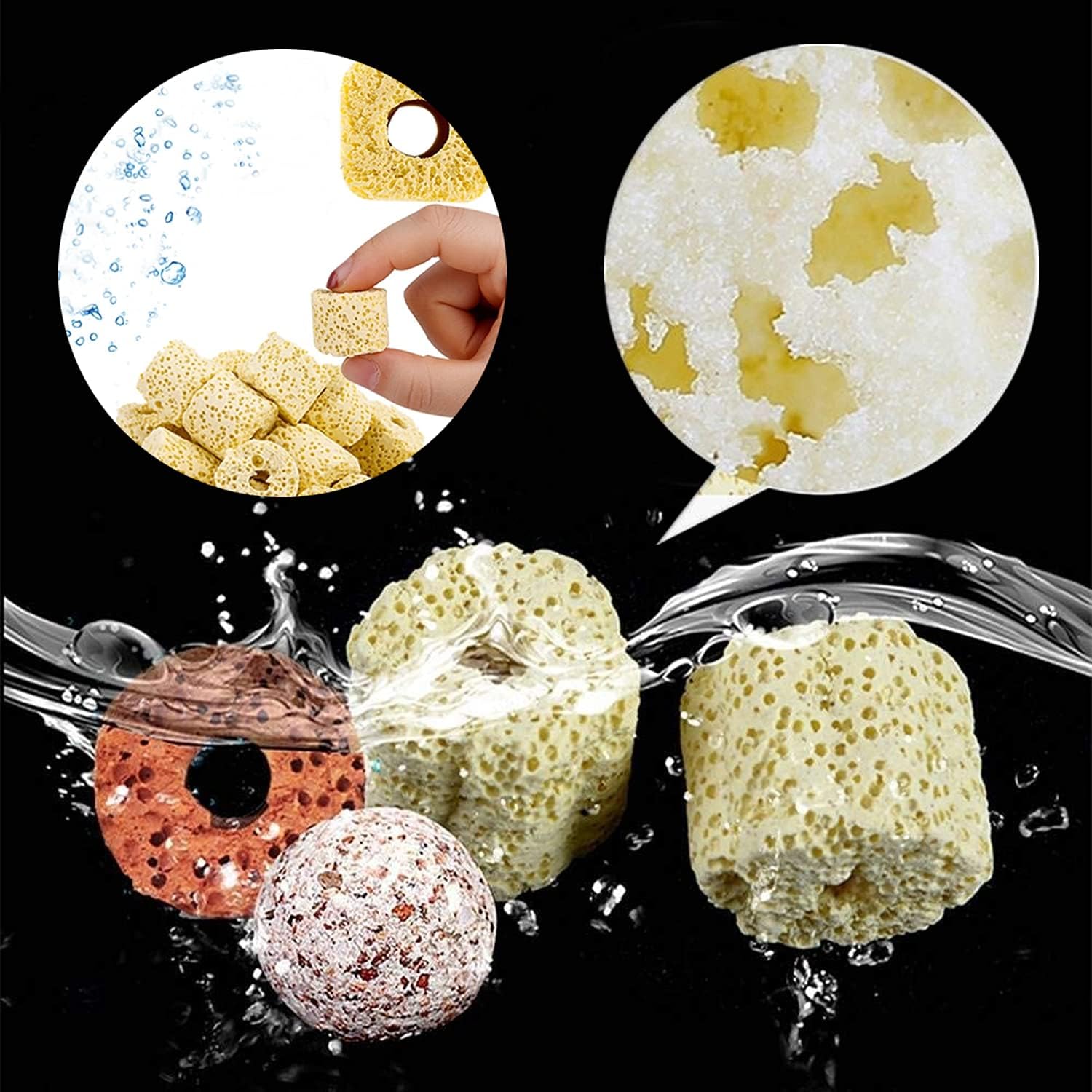Mei Ting Acuario medios de filtro bio bolas anillos de cerámica 12 en 1 filtro de estanque de peces anillo de filtro de cerámica 17.64 oz bolsa de
