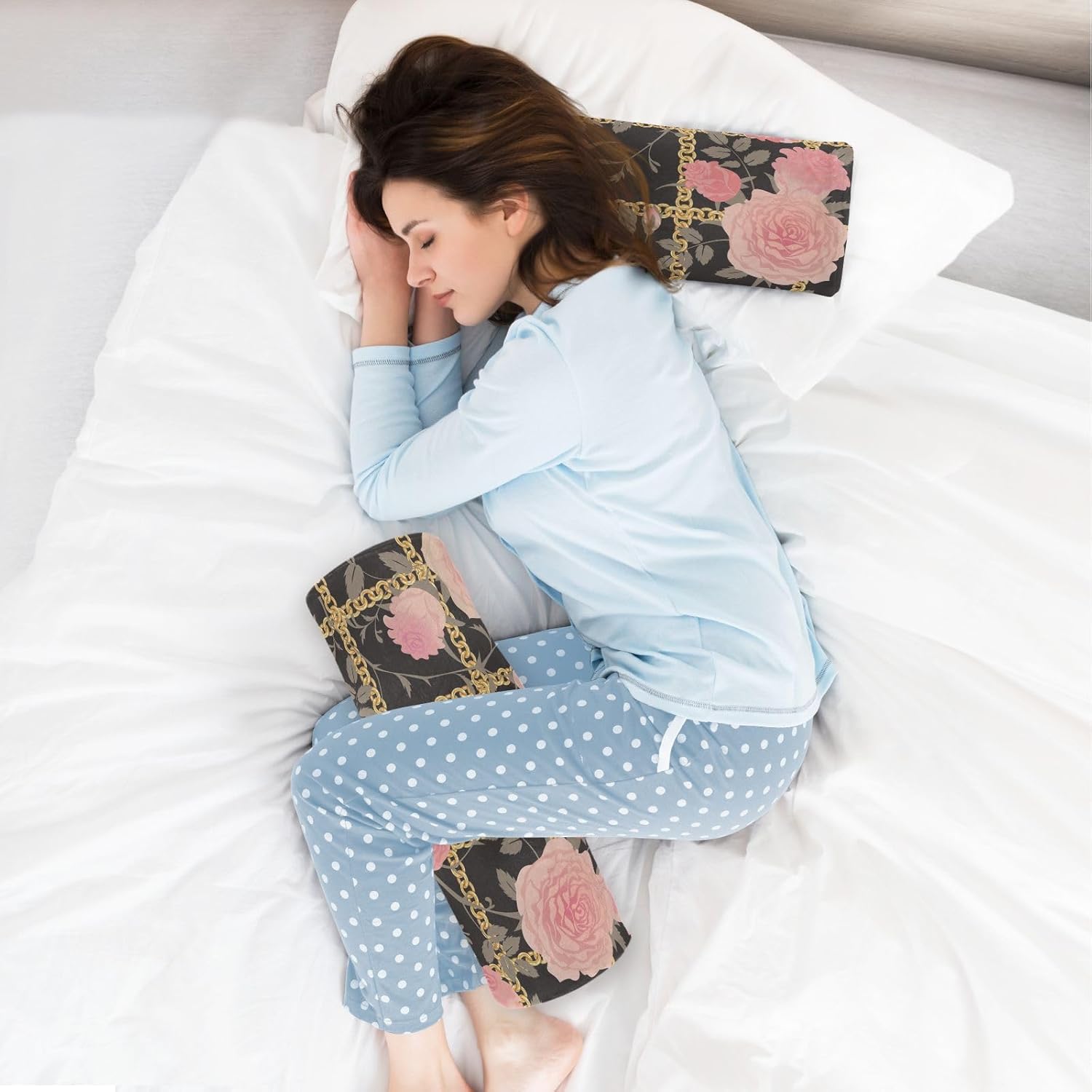 KLL Art Flowers Bolster Pillow for Legs Sleeping Bedding Essentials Round Neck Roll Pillow Small Round Pillows Pillow Roller Pillow Neck Support