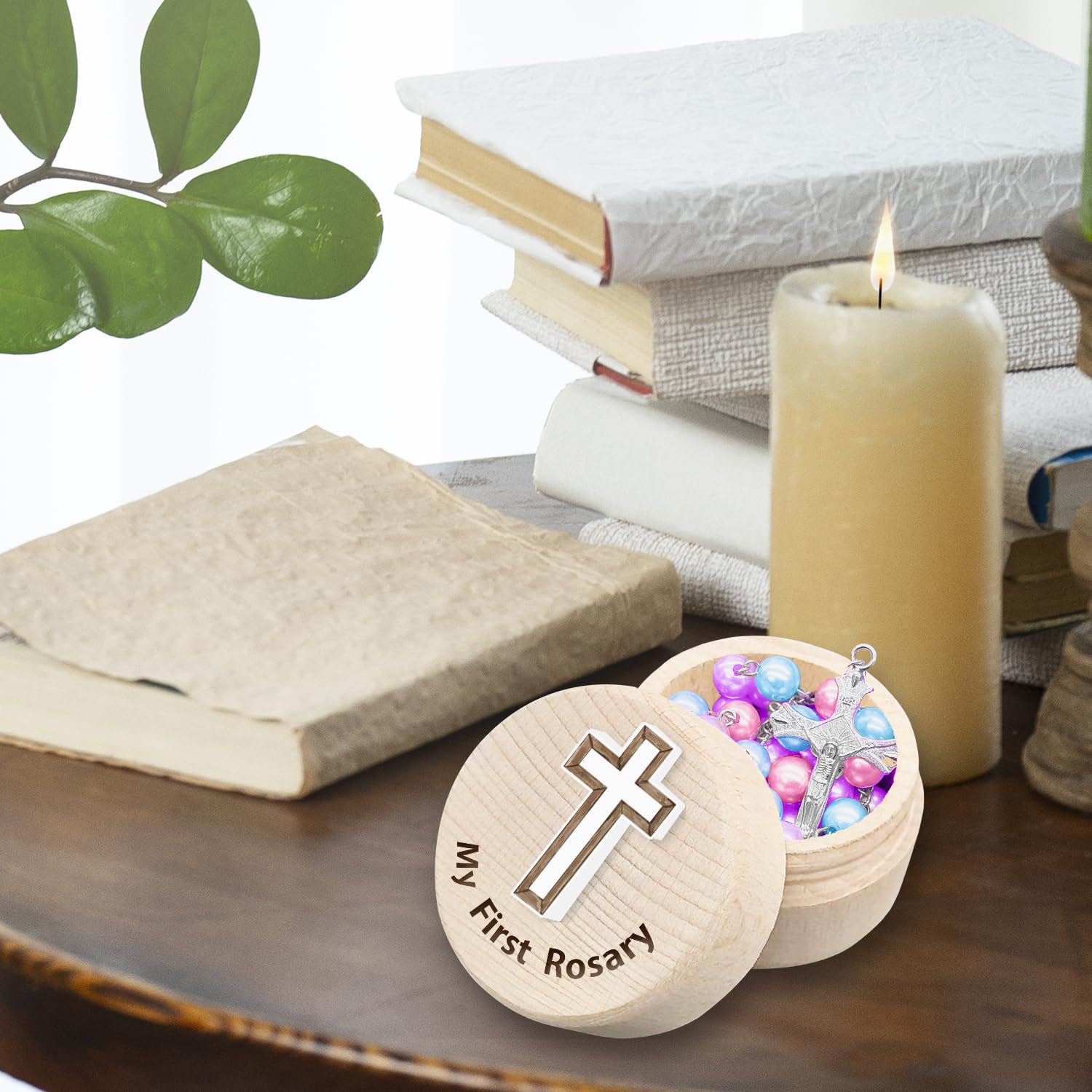 Regalos de bautismo católico, mi primer rosario y caja de recuerdo, juego de rosario, cuentas de rosario multicolor católicas para hombres, mujeres