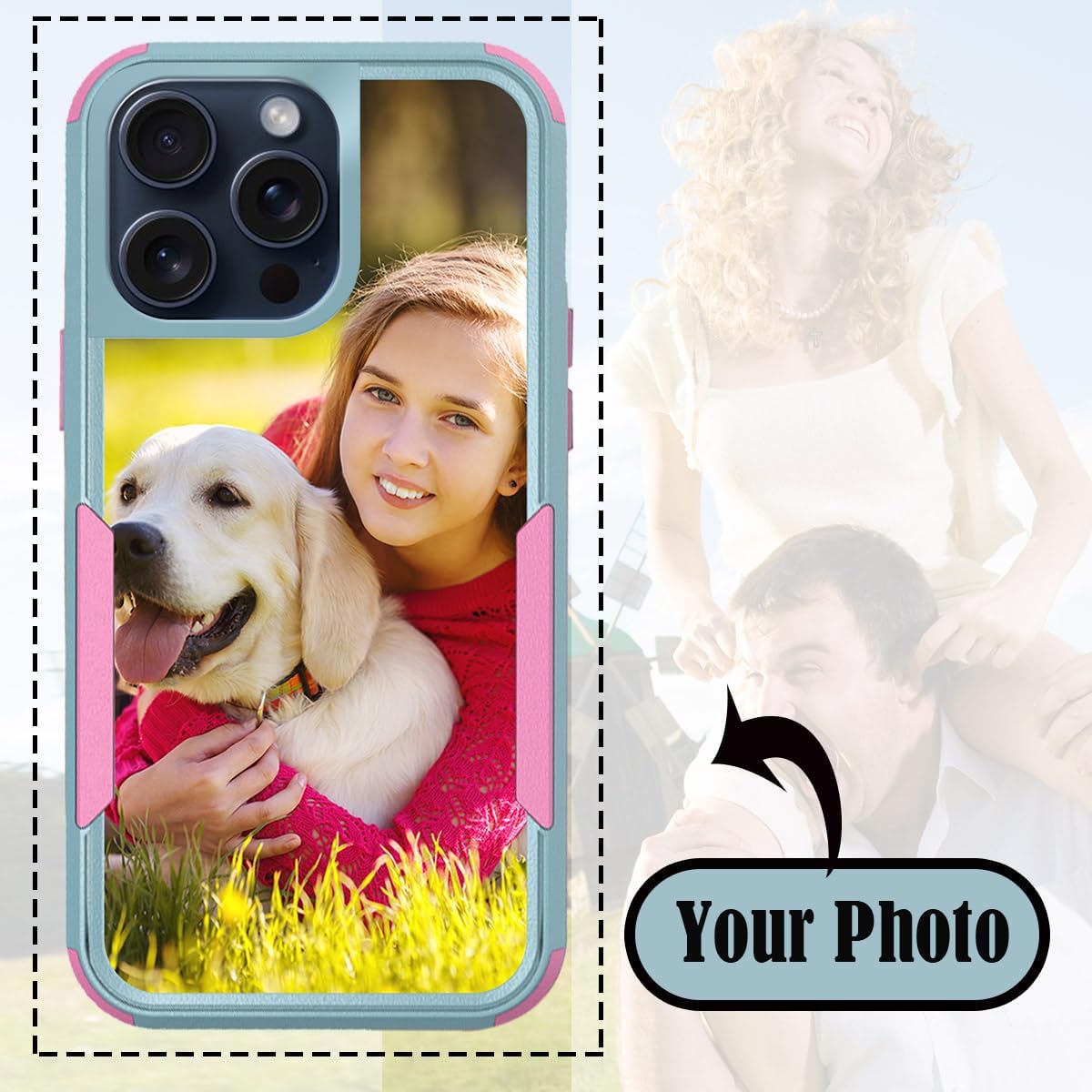 Funda de regalo personalizada para iPhone 15 14 13 Mini 12 11 Pro Max Apple de grado militar  Imagen personalizada, logotipo, palabras, fotos para