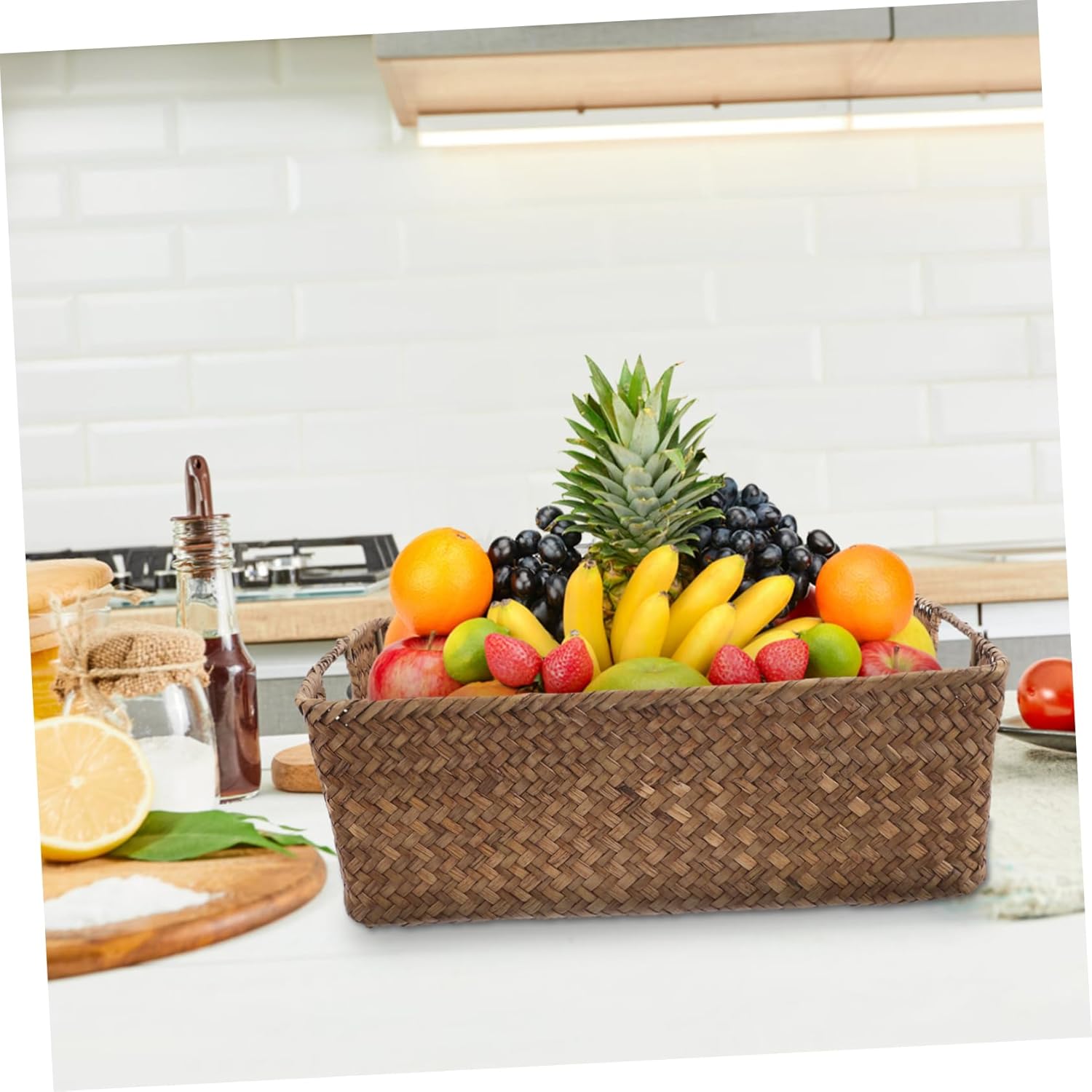 Uonlytech Cesta de almacenamiento para estantes, contenedor de café, cesta de almacenamiento grande, cesta tejida, contenedor grande, decoración de