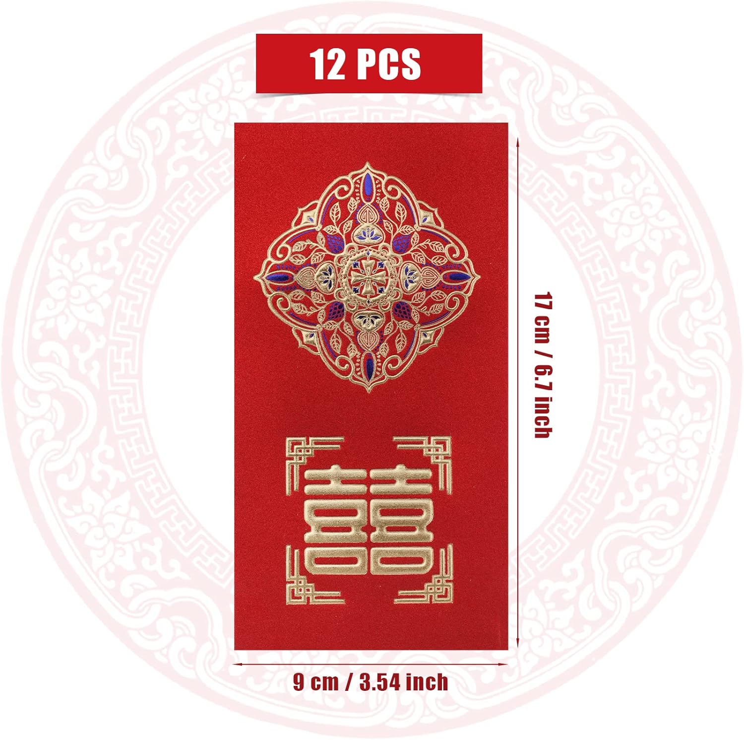 SAVITA 12 sobres rojos de boda, sobres rojos tradicionales chinos para boda, sobres de dinero de la suerte, sobres de boda, Hong Bao, boda, paquetes