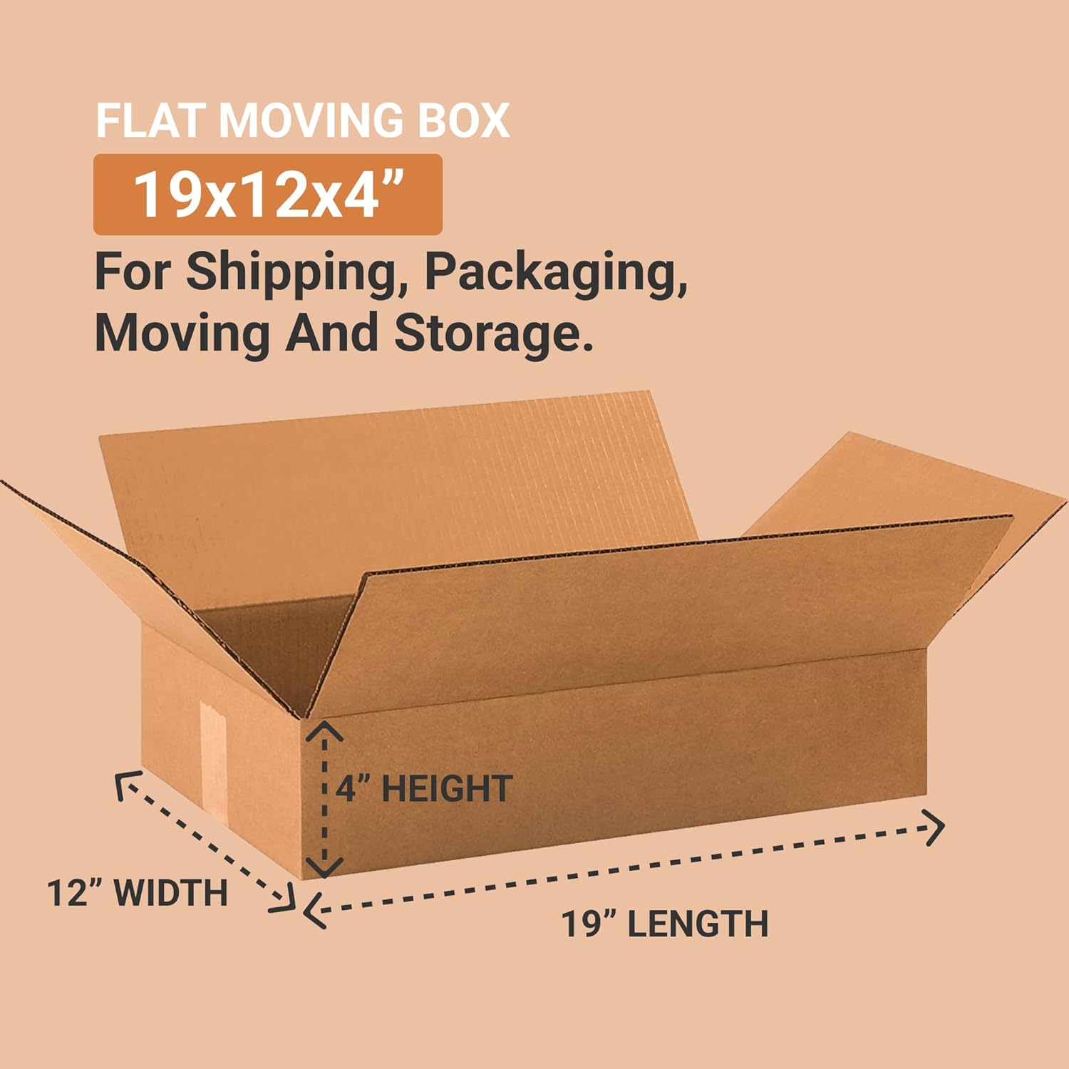 AVIDITI Cajas de cartón corrugado de 19 x 12 x 4, planas de 19 pulgadas de largo x 12 pulgadas de ancho x 4 pulgadas de alto, paquete de 25  Envío,