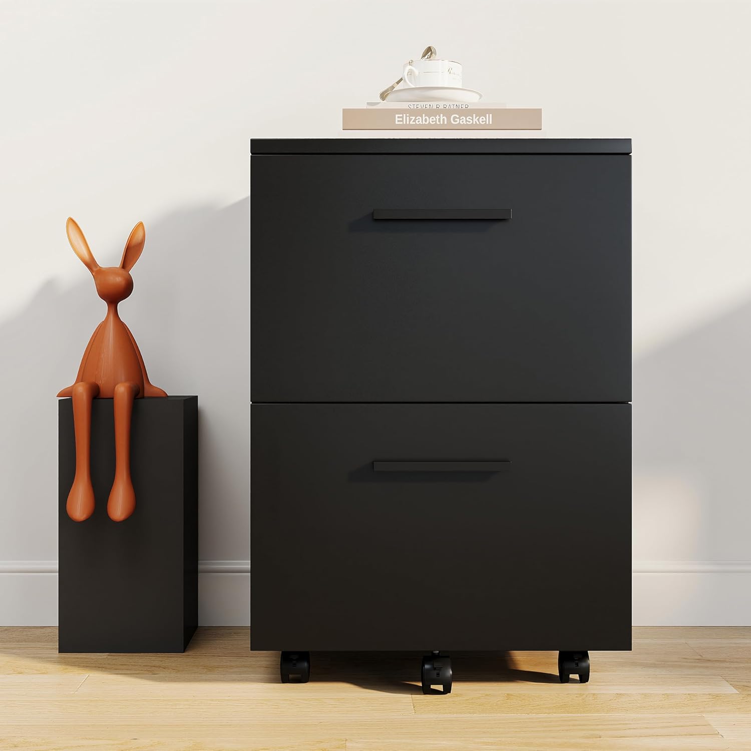 VICLLAX Archivador móvil de 2 cajones, archivador vertical para archivos legalescartaA4, montaje necesario, negro