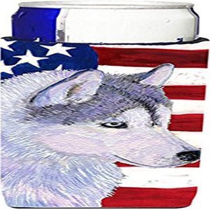 Caroline’s Treasures SS4220MUK – Bandera de Estados Unidos con Husky Siberiano Ultra Hugger para latas delgadas, funda enfriadora, lavable a Caroline’s Treasures SS4220MUK – Bandera de Estados Unidos con Husky Siberiano Ultra Hugger para latas delgadas, funda enfriadora, lavable a